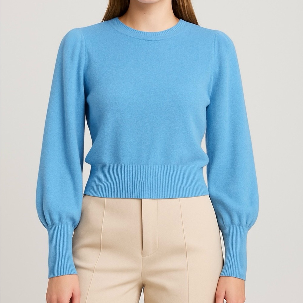Crush Cashmere Sweater Blue Puff Ballon Sleeve women’s size xs